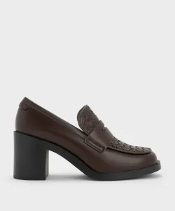 Лоферы на массивном каблуке с плетеной отделкой Charles & Keith, цвет Darkbrown