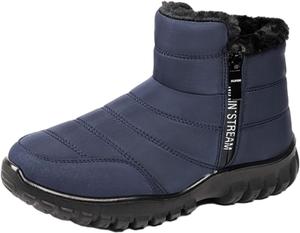 Мужские зимние теплые ботинки до щиколотки, противоскользящие водонепроницаемые ботинки с утолщенной плюшевой подкладкой и двойной молнией для сохранения тепла Zplmide, темно-синий