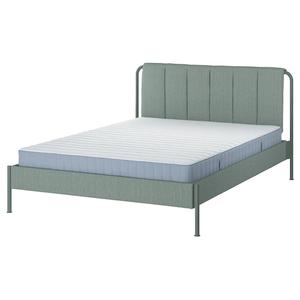 Каркас кровати с мягкой обивкой и матрасом TÄLLÅSEN IKEA, 180x200 см, цвет kulsta grey-green/valevåg extra firm