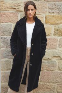 Длинное пальто из борга Threadbare, черный