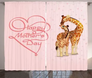 Штора ABAKUHAUS "Жираф в деревенском стиле", с сердечком к Дню матери, универсальные ленточные шторы для гостиной с петлями и крючками, 280 x 225 см, нежно-розовый и разноцветный Abakuhaus