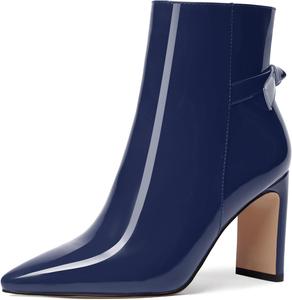 Женские ботильоны FEMSTEP с острым носком, на высоком каблуке 8,5 см, застежка-молния, лакированная кожа, для праздников и вечеринок, Navy Blue