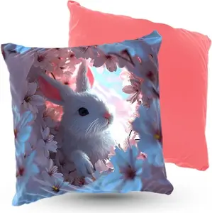 Подушка велюровая ПРЕМИУМ с милым зайчиком, 40 х 40 см, декоративная с наполнителем, для гостиной, спальни или в подарок. 5made