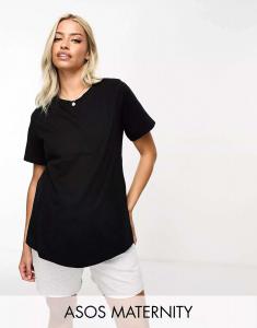 Эксклюзивная черная хлопковая пижама для кормящих мам ASOS DESIGN Maternity