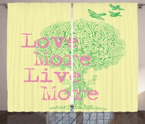 Штора ABAKUHAUS Любовь в деревенском стиле, Позитивные пожелания миру, универсальная тесьма для гостиной с петлями и крючками, 280 x 175 см, цвет: зеленый, нежно-розовый, желтый Abakuhaus