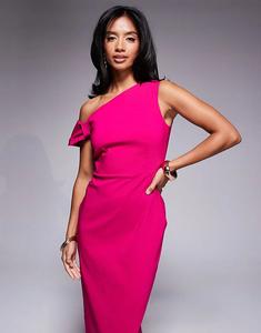 Платье-макси-облегающее платье Vesper Petite Bengaline на одно плечо с узлом, розового цвета