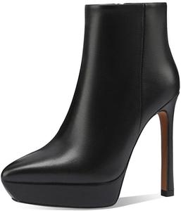 Женские ботильоны TinaCus ручной работы из натуральной кожи с платформой, боковой молнией, заостренным носком и высоким каблуком-стилет, Black Heel 4.92"