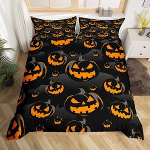 Erosebridal Комплект постельного белья Halloween с тыквами в черно-оранжевых тонах, Black and Orange