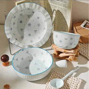 Ceramics Керамические миски Chuxue в кремовом стиле, набор из 4 предметов, эстетичные миски для риса и йогурта, синие