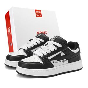 MINISO Низкие скейтерские кроссовки унисекс бело-черные, цвет White Black