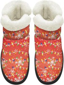 Женские зимние ботинки KEIAHUAN с утеплителем из меха, удобные уличные туфли на плоской подошве с пушистым воротником, Christmas Lights