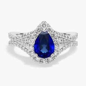 Кольцо с грушевидным сапфиром и бриллиантом из 14-каратного белого золота Blue Nile