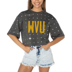 Женская серая футболка West Virginia Mountaineers Go Time с пайетками Gameday Couture