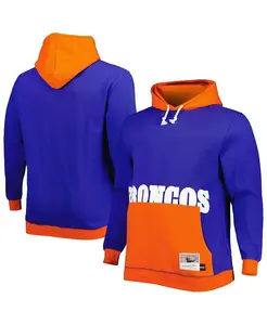 Мужская темно-синяя, оранжевая толстовка с капюшоном Denver Broncos Big and Tall Big Face Mitchell & Ness