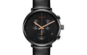 Calvin Klein Часы CK/ CK Quartz Collection Wrist Watch Quartz Movement Leather Strap 43mm Black Dial Men's Watch K8M274CB, Black Dial