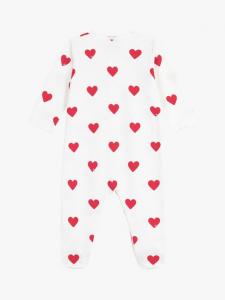 Детский боди-пижама из хлопкового флиса с принтом в виде сердечек Petit Bateau, Marshmallow/Terkuit