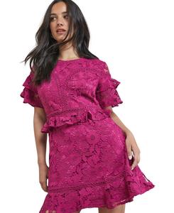Женское мини-платье с кружевной отделкой и оборками на рукавах Oasis, Purple