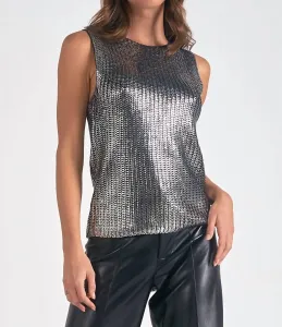 Свитер без рукавов с металлизированным круглым вырезом, серебристый Elan