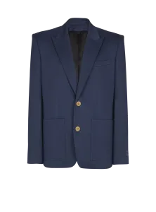 Пиджак из хлопкового твила на двух пуговицах Balmain, темно-синий