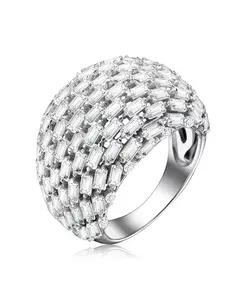 Кольцо-Купол из стерлингового серебра с родиевым покрытием и прозрачными зелеными кубическими циркониями Genevive, clear