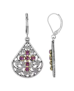 Серьги-Кресты с красным кристаллом и оловянным веером 2028, purple