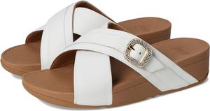 Сандалии FitFlop Lulu Crystal-Buckle Leather Cross Slides, цвет Urban White 1