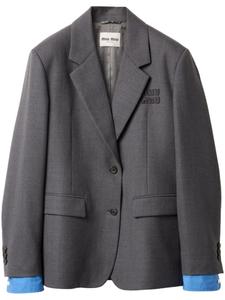 Однобортный габардиновый блейзер Miu Miu, серый