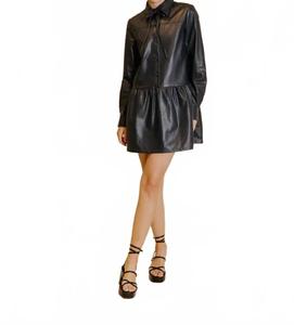 Веганское кожаное платье миди в темно-синем цвете Aureum