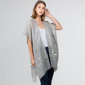 Цветочная вышивка кимоно пончо с открытой передней частью TRUEDAMES, серый