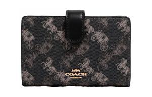 COACH Угловая сумка на молнии из холста с кожаным кошельком среднего размера женская черная