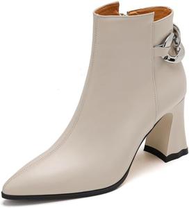Женские ботильоны TinaCus с зауженным носком, ручной работы с металлической цепочкой, высокие массивные каблуки, натуральная кожа, на молнии, Off-White