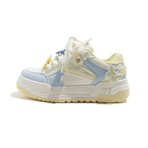 BEIER Женские лоу-топ скейтборд кроссовки бело-синие, желто-зеленые бабочка, цвет White Blue, Yellow Green Butterfly