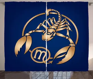 Штора в деревенском стиле ABAKUHAUS Скорпион на синем фоне, присборенная штора из тесьмы для спальни с петлями и крючками, 280 x 225 см, цвет светло-коричневый, темно-синий Abakuhaus