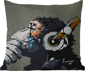 Подушка для улицы - Картина - Картина маслом - Обезьяна - Наушники - 50x50 см - Водонепроницаемая - Подушка для отдыха - Удобная - Подушка с рисунком MuchoWow