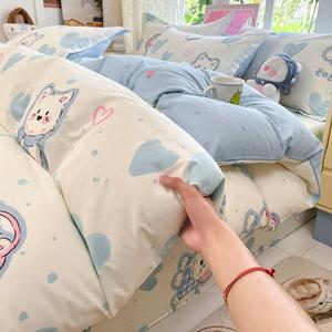 Yalu Комплект постельного белья из 4 предметов (простыня на резинке 180 см, пододеяльник 200х230 см, 2 наволочки), цвет Lda Le Baby, гребенной хлопок, вес одеяла 4 кг