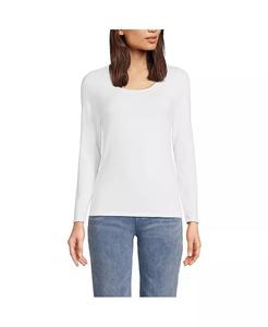 Женская легкая футболка из джерси с длинными рукавами и круглым вырезом Lands' End, белый