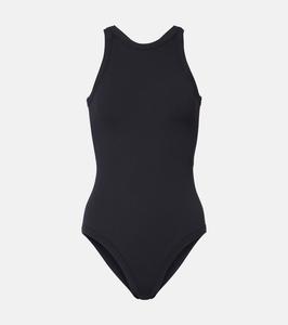 Купальник из ребристого трикотажа с изогнутым кроем Toteme, Black