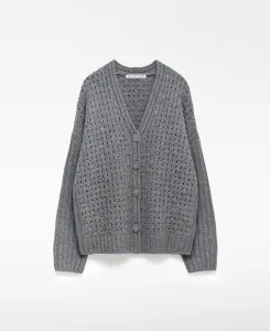 Женский шерстяной кардиган с ажурной вязкой Adolfo Dominguez, темно-серый