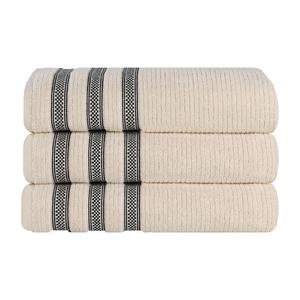 Набор хлопковых плюшевых впитывающих банных полотенец с геометрической каймой SUPERIOR, 3 предмета, нулевой крутки, цвет Ivory