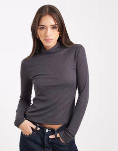 Мисс Селфридж, тонкий трикотажный топ с длинными рукавами Miss Selfridge, темно-серый