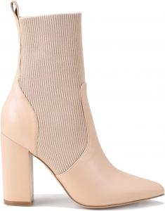 Женские стильные кожаные ботильоны Челси до середины голени, сексуальные ботинки с заостренным носком, высокие массивные туфли-слипоны, модные короткие ботильоны для повседневной носки или выхода в свет, полный размер 4-16 M US FOWT, Light Pink