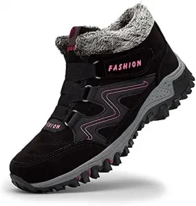 Зимние ботинки для женщин и мужчин, снежные ботинки с теплой меховой подкладкой, средние походные кроссовки, водонепроницаемые, с нескользящей подошвой для прогулок на улице, утепленные кроссовки для холодной погоды Qacksv, черный