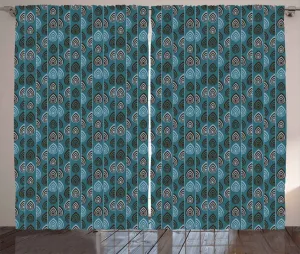 Штора ABAKUHAUS в этническом деревенском стиле, с полосатой отделкой, универсальная ленточная штора для гостиной с петлями и крючками, 280 x 175 см, цвет: сине-голубой, серо-темно-коричневый Abakuhaus