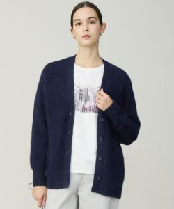 Кардиган с V-образным вырезом из люрекса, лисы и альпаки