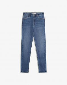 Мягкие узкие джинсы Bershka с высокой талией, средне-синего цвета