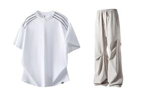 Повседневный спортивный свитер с круглой горловиной Unisex Moderate X1617, белый short-sleeved shirt+светло-серый pants