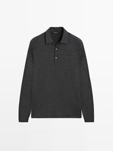 Свитер-Поло из шерстяной смеси Massimo Dutti, антрацитово-серый