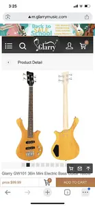 Glarry Mini бас 25”1/2 шкала 2025 - Желтый