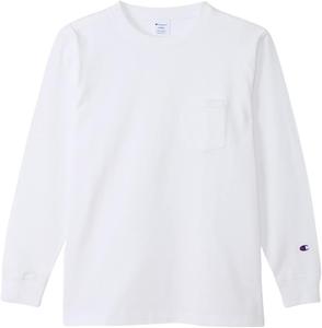 Мужская футболка с длинным рукавом Champion C3-W401Z, круглый вырез, 100% хлопок, карман, базовая модель, белый