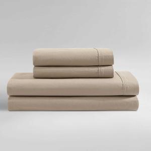 Calvin Klein Комплект постельного белья, размер Twin, 200x200 см (пододеяльник, простыня, наволочки), из стираного хлопкового перкаля с глубокими карманами, мягкий, верблюжий цвет